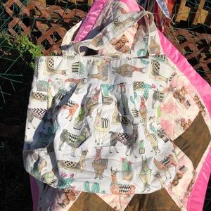 Handmade llama lined tote bag